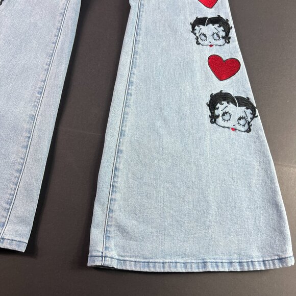 Dolls Kill X Betty Boop Jeans Women 31x32* Flare Mid Rise Light Blue Denim Tag L - Picture 5 of 16